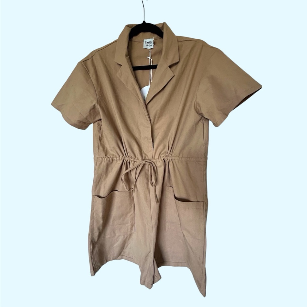 NWT Princess Polly Julianna Utility Tan Short Sleeve Jumpsuit in Size 8